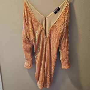 Nasty Gal Pink Sequin Bodycon Mini Dress with Long Dolman Sleeves